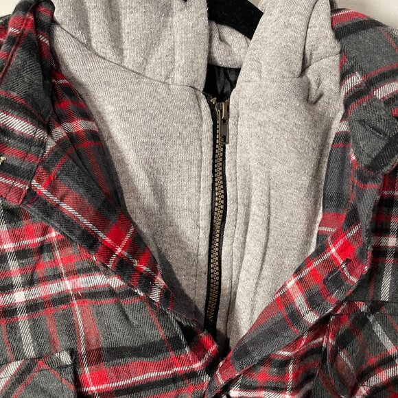 River Trail Mens Red & Black Plaid Fleece Lined Hoodie Jacket - Large - NWT - Picture 4 of 5